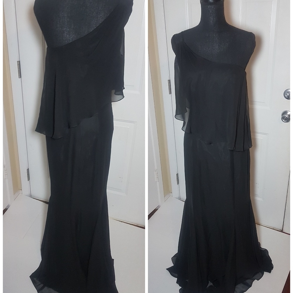 Barijay Black One Shoulder Gown